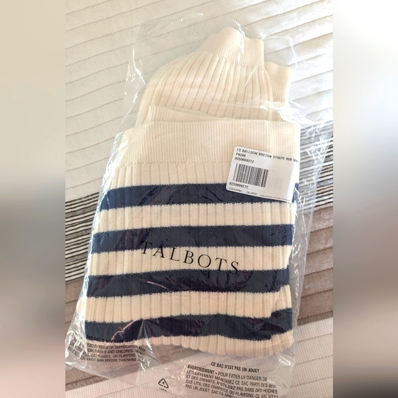 Talbots Balloon Breton Stripe Cardigan - Picture 2 of 7